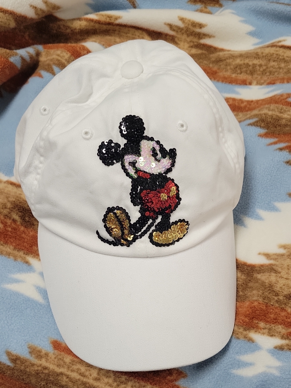 Disney White Sequin Mickey Mouse Baseball Hat